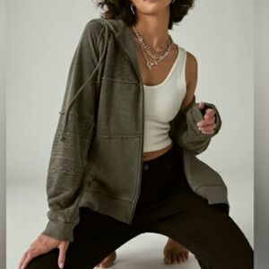 Lucky Brand Lace Zip Up Hoodie In Washed Black Size Medium